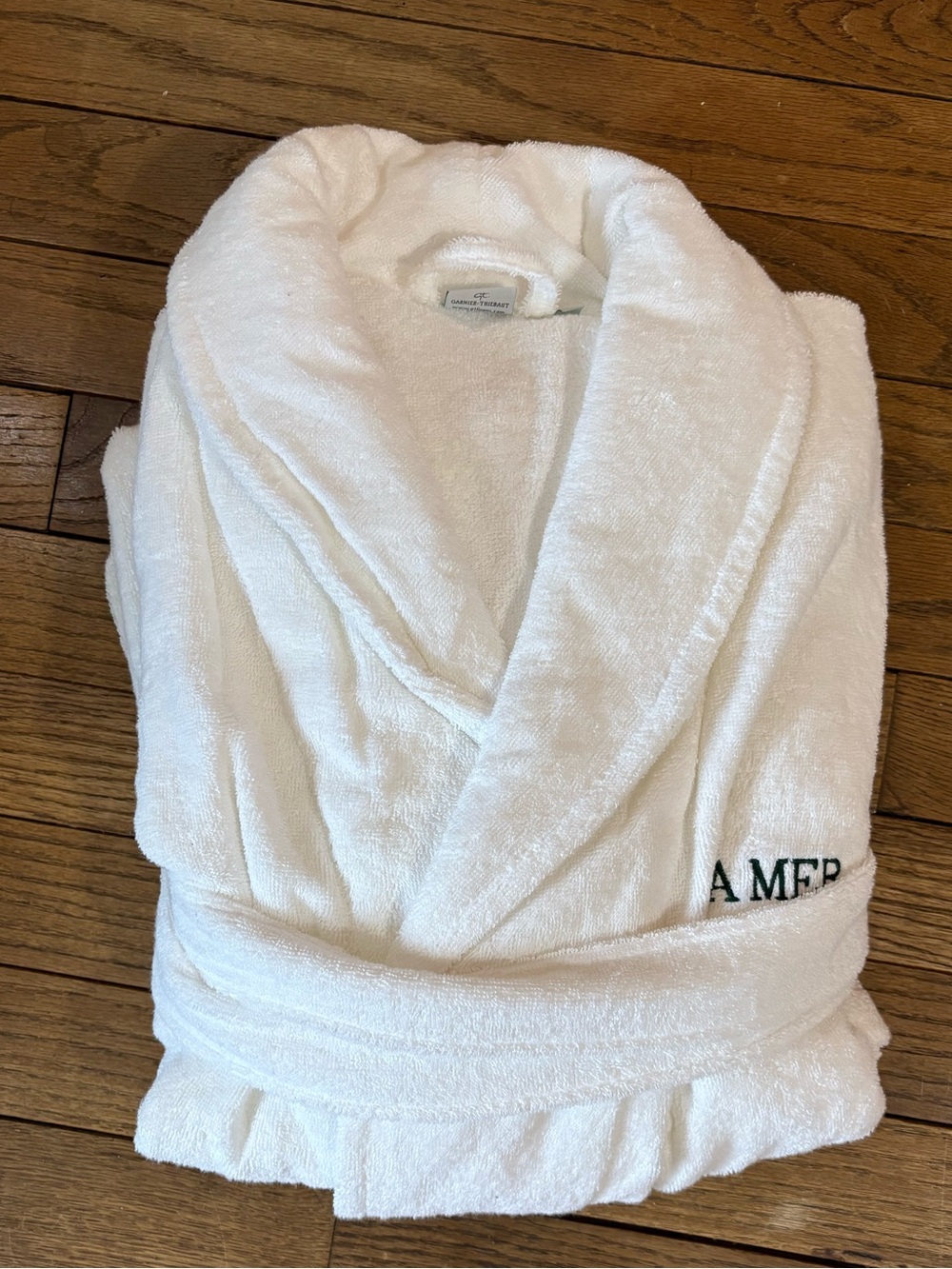 La Mer LUXURY Terry Bathrobe Plush WHITE Robe XL Women men unisex Green logo